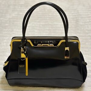 Cromia black Italian leather structured satchel top handle doctor gold hardware